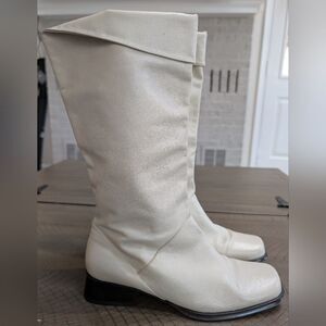 Vintage Mister Shoes Off White Leather Fold Over Mid-Calf Boots Sz 7.5